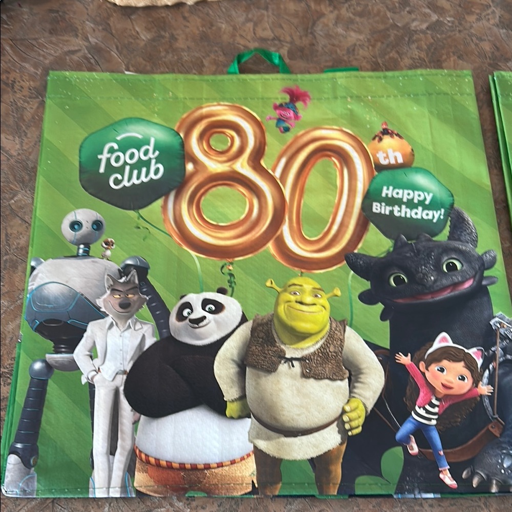 Food Club 80th Anniversary Dreamworks Reusable Grocery Bags